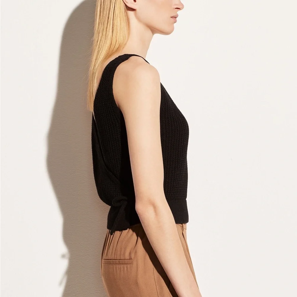 Vince Crossover V-Back Ribbed Tank in Black Scoop Neckline 100% Cotton Large NWT - Picture 3 of 16